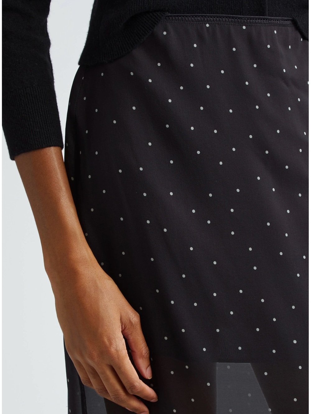 NEW VINCE BLACK POLKA DOT SILK MIDI SKIRT - Picture 3 of 9